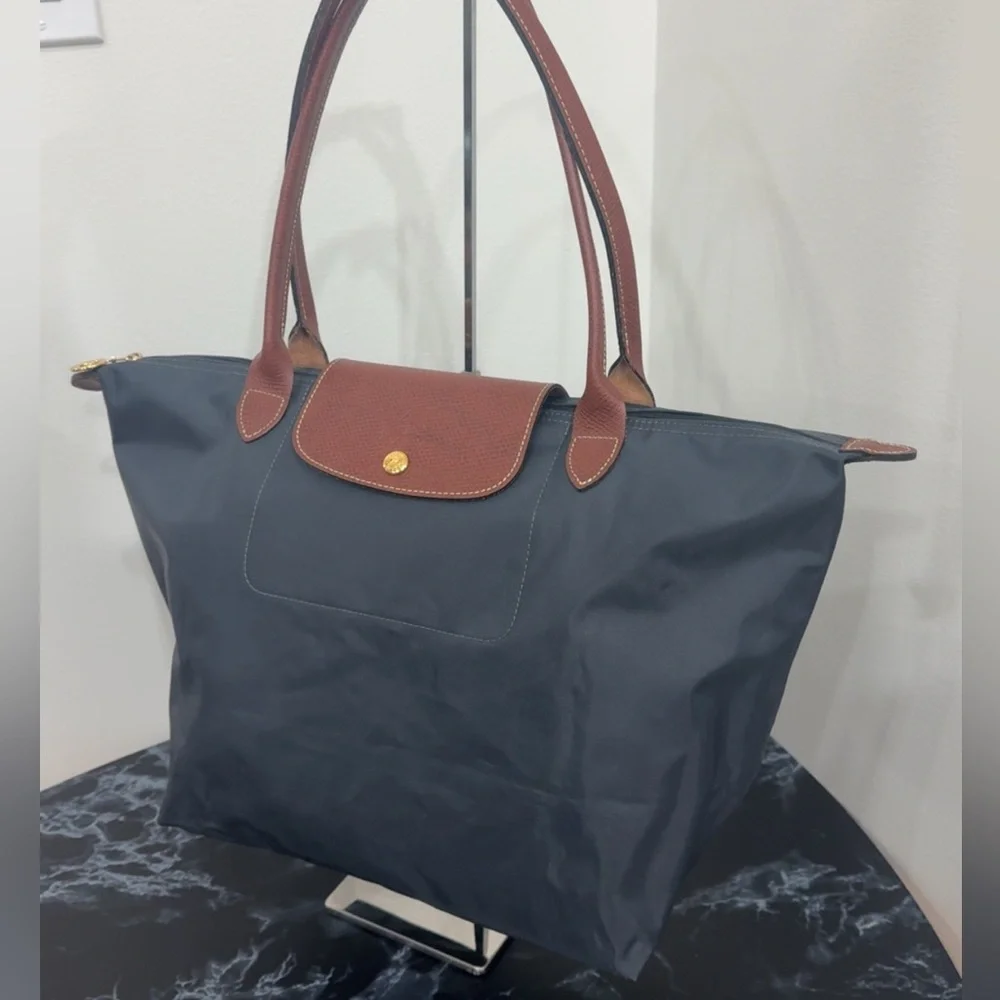 LONGCHAMP Large Le Pliage Nylon Shoulder Tote Marine Navy Blue AUTHENTIC - Picture 13 of 13